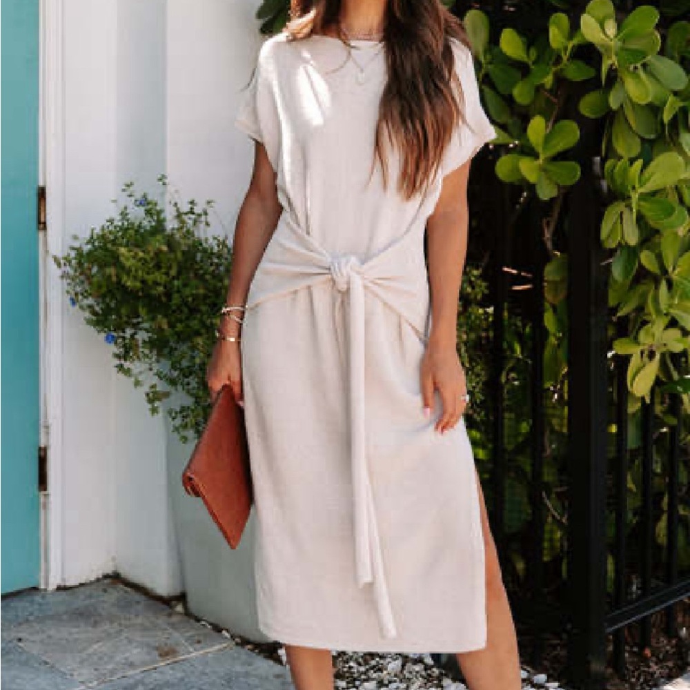 NWT Knit Dress with Tie Waist + Leg Slit